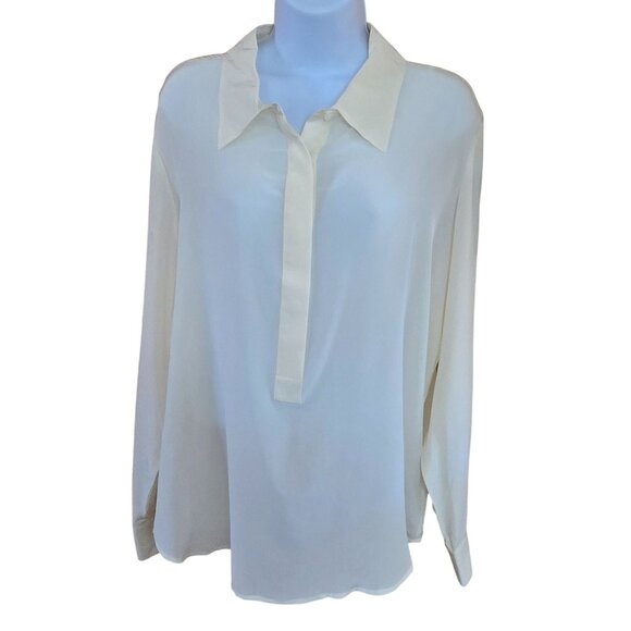 Vintage Kathy Ireland Womens Silk Blouse Long Sleeve Ivory sheerOffice attire - Picture 1 of 8
